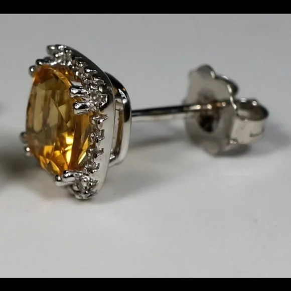 14k gold citrine diamonds earrings